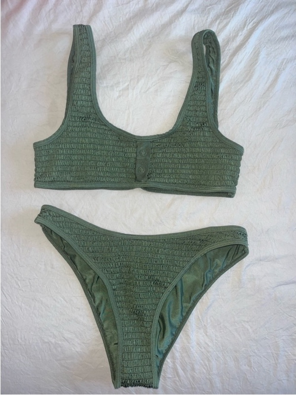 Kendall & Kylie Olive Green Textured Ribbed Bikini Set
